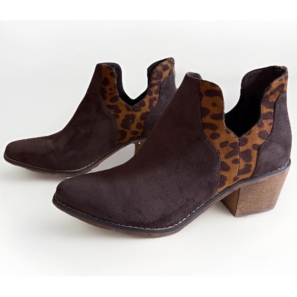 Pierre Dumas Women's Suede Leopard Brown Booties Ankle Boots Women's Size 8‎